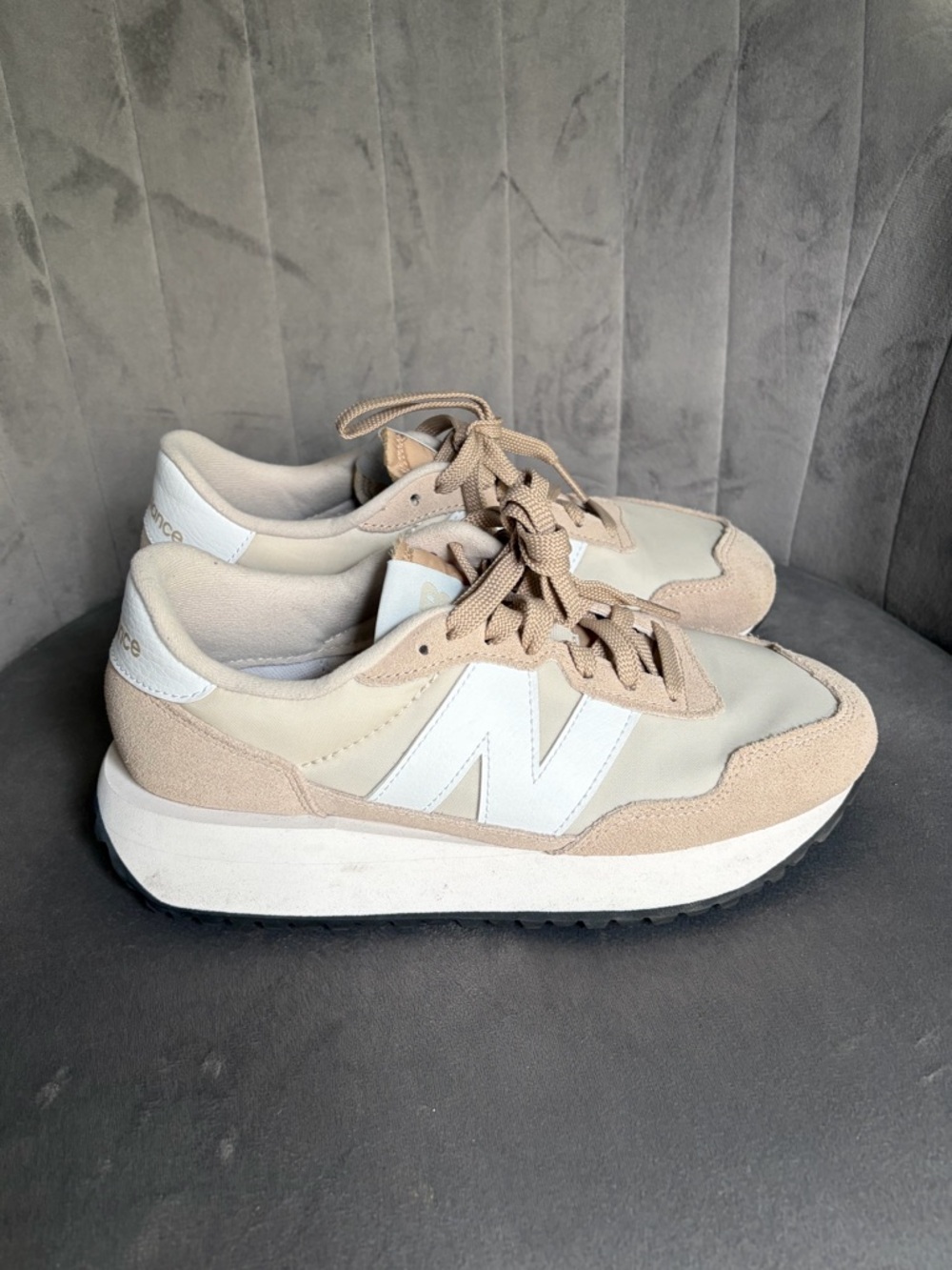 New Balance 237 Neutral Beige and White Platform Sneakers